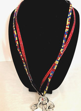 TWO Lanyards with Keyring ID Clip, Red faux rhinestones  Multicolored