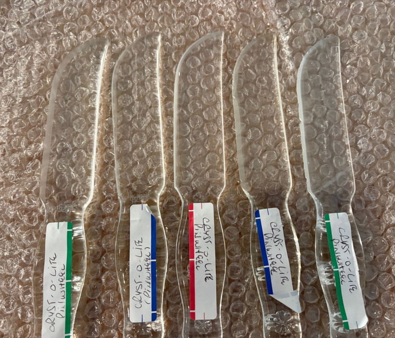 FIVE VINTAGE Clear DEPRESSION GLASS knives, all Cryst-o-lite 8 1/2" pinwheel