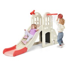6-In-1 Large Slide for Kids Toddler Climber Slide Playset w/ Basketball Hoop