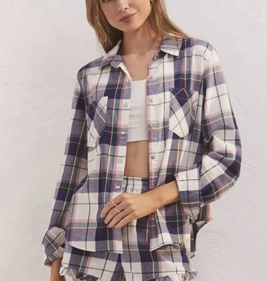 Z SUPPLY PJ Countryside Flannel Shirt Sz S Multicolor Plaid Pear Snap 100% Cotto