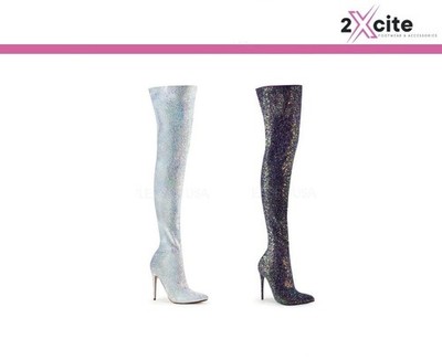 Pleaser Stilettoabsatz Overknee Glitzer Stiefel 5'' spitz höfisch 3015