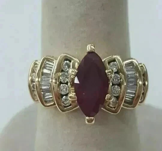 2.4Ct Marquise Lab Created Garnet Cluster Engagement Ring 14k Yellow Gold Plated - Image 3 of 4