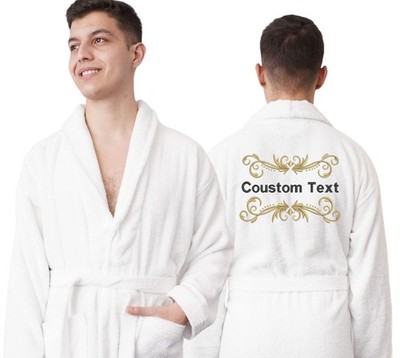 Individuell bestickter Wüstenmantel mit Rücken - Unisex ägyptische Baumwolle Frottee Bademantel