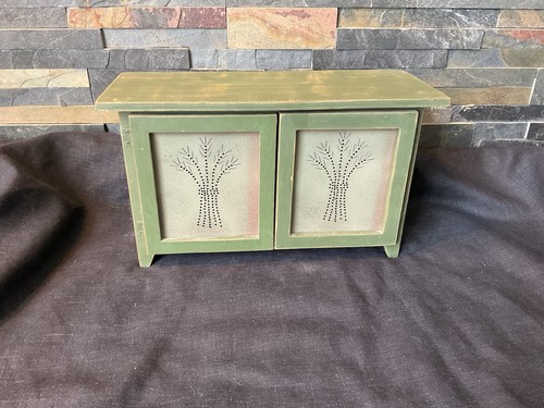 Mini Table Top Cabinet/Shelf Punched Metal Doors 13” X 5” X 7.5” Green