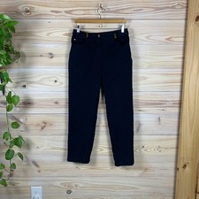 St. John Sport Pants Women 10 Navy Blue Straight Leg High Rise Twill