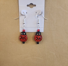 Sparkly Ladybug Earrings Silver Tone Handmade. Free Shipping