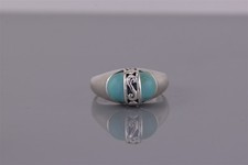 Sterling Silver Scroll Wrapped Oval Blue Turquoise Band Ring 925 Sz: 7