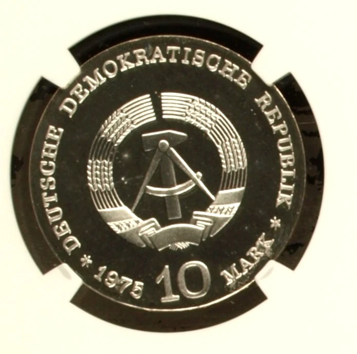 1975 East Germany Silver 10 Ten Mark, PROOF, 1040 mintage NGC PF 66 ULTRA Cameo - Image 3 of 4