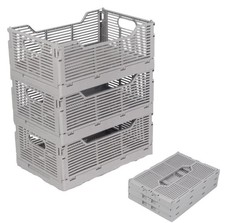 3 Pack-Plastic Crates, Collapsible  Stackable 12  L x 8.07  W x 4.72  H