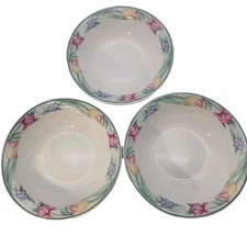 Oneida Tulip Garden Cereal Soup Bowls Select Collection Stoneware Vintage 1990s 