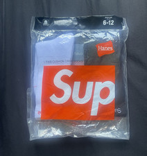 Hanes x Supreme Cushioned Crew Socks 1 Pair Logo White/Black Men's Size 6-12