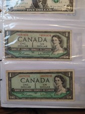 Pair of TWO 1954 Canada 1 Dollar Banknote CIRCULATED