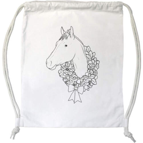 'Horse With Christmas Wreath' Drawstring Gym Bag / Sack (DB00035265) - Afbeelding 1 van 2