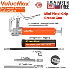 ValueMax Pistol Grip Grease Gun Kit 3000 PSI 5'' 3" Extension Tube for Car Boats