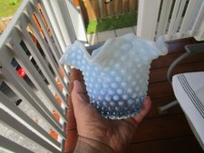 LOVELY Blue Opalescent Hobnail Bowl/Vase  5" x 7.5"  QUALITY 