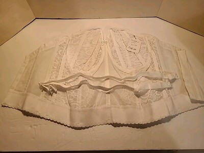 GODDESS VTG NWT 34FF BRA WHITE LACE LONGLINE CONVERTIBLE CORSETTE BONED 689 USA