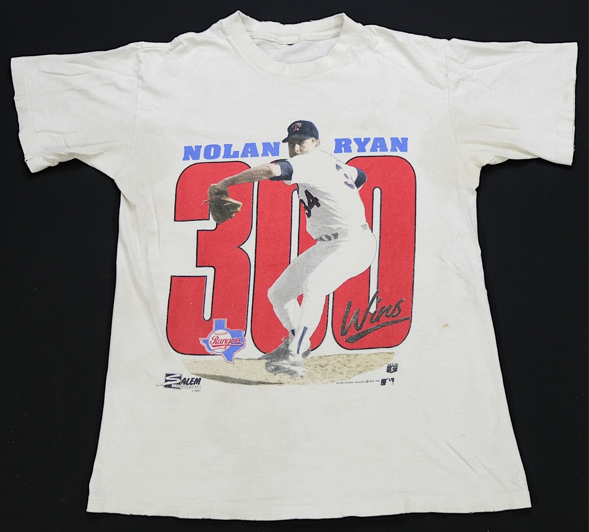 Rare Vintage Nolan Ryan Texas Rangers 1990 300 Wins T Shirt 80s 