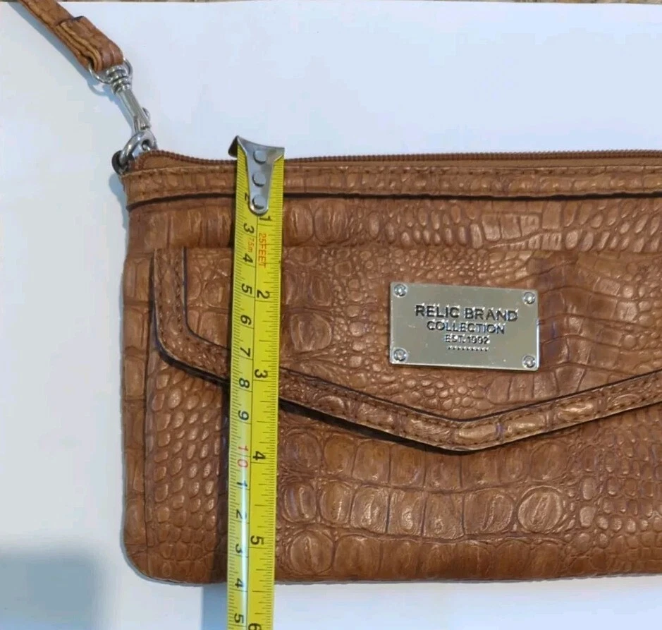 Relic Crossbody Clutch Wallet Caramel Brown Purse VTG Faux Crocodile Barbie - Image 2 of 4