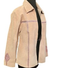 Y2k Virginia Slims Pink Suede Boho Embroidered Jacket