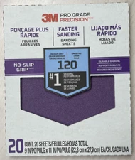3M 20 Pack 9"x 11" - 120 GRIT Pro Grade Precision Sand Paper Cubitron Technology