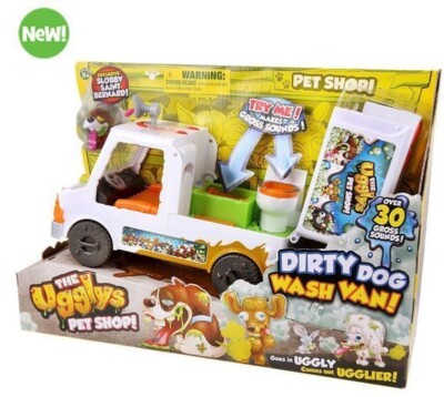 New THE UGGLYS PET SHOP Dirty Dog Wash Van Gross Sounds Interactive Playset Rare