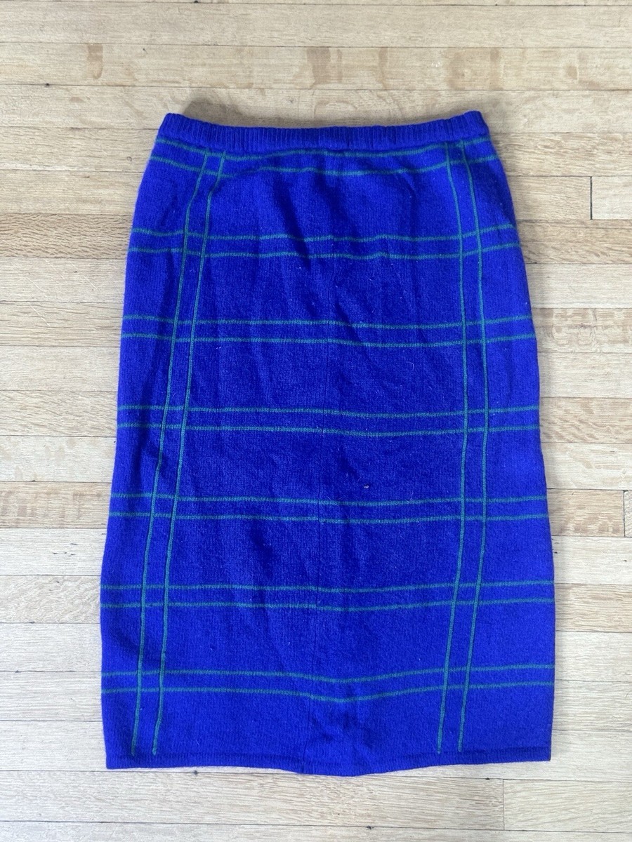 VTG Purple Plaid Lambswool Angora Stripe Knit Midi Pencil Skirt Punk Geek  80s S