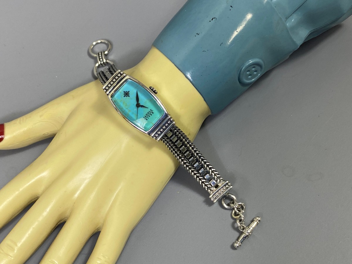 SADDLE RIVER Ladies Sterling Silver Turquoise Color Toggle 