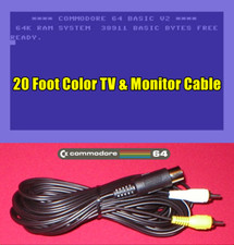 20Ft Color AV Composite TV Monitor Cable for Commodore 64 128 Computer NEW