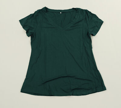 Amoretu Women's Basic V-Neck Tee - Short Sleeve Loose Fit T-Shirt (Green, XL)