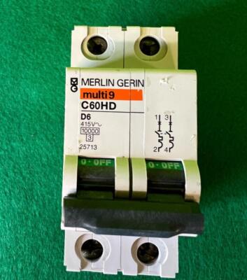 Merlin Gerin C60HD 6A Amp zweipoliger Leitungsschutzschalter Typ D6
