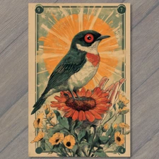 Art Print Bird Glowing Orange Sun Circle Hand Held Spiritual Surreal Dark Goth