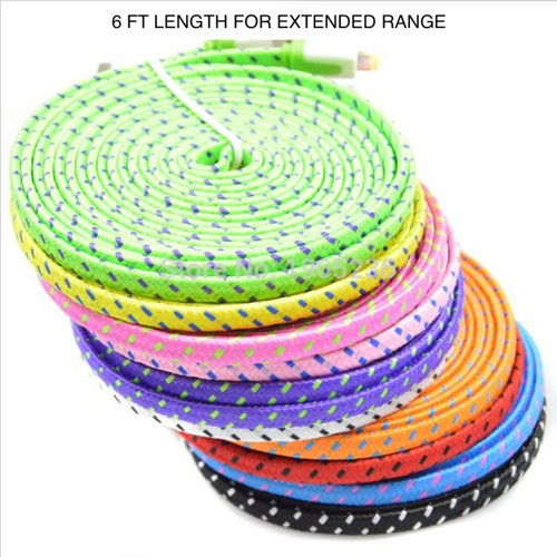 FLAT BRAIDED Fabric Data Sync Charger Cable FOR galaxy s3 iphone X 8 7 6 5c 4s 4 - Picture 3 of 11