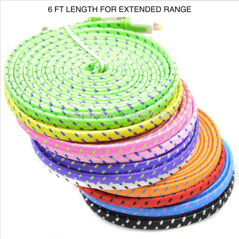 FLAT BRAIDED Fabric Data Sync Charger Cable FOR galaxy s3 iphone X 8 7 6 5c 4s 4 - Image 3 of 4