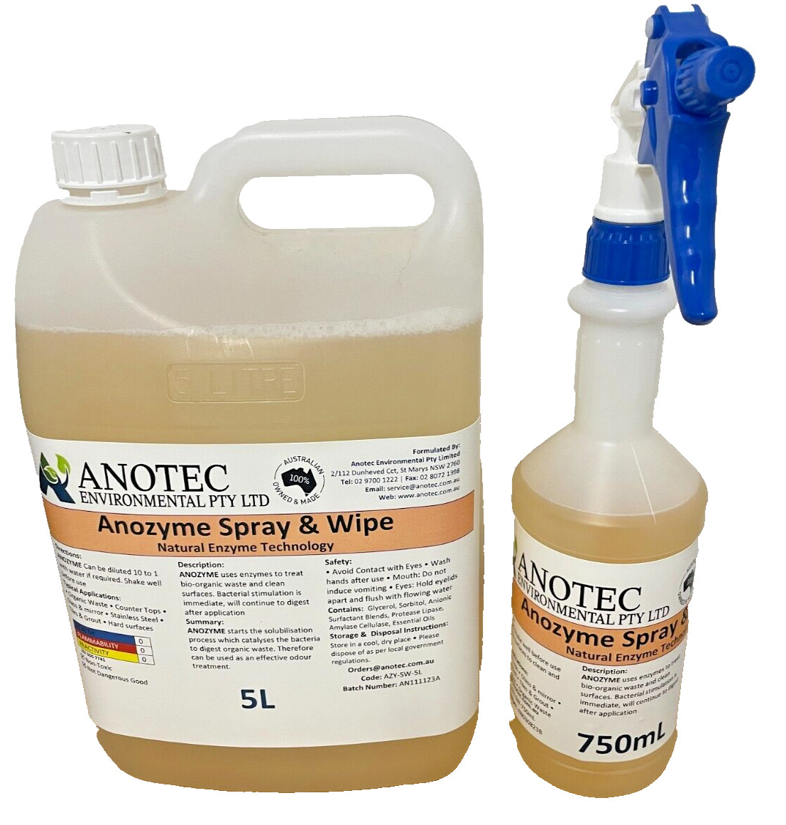 Powerful Enzyme All-Purpose Spray & Wipe Cleaner 5L + EMPTY 750ML
