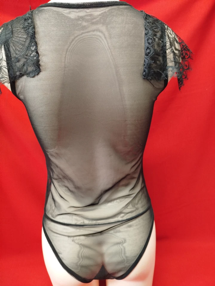 SEXY Body nero traforato trasparente con spalline senza manica lunga M - Immagine 3 di 4