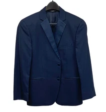 Men's Ike Behar Navy Blue Tuxedo Jacket with Satin Notch Lapels Slim Fit 46L