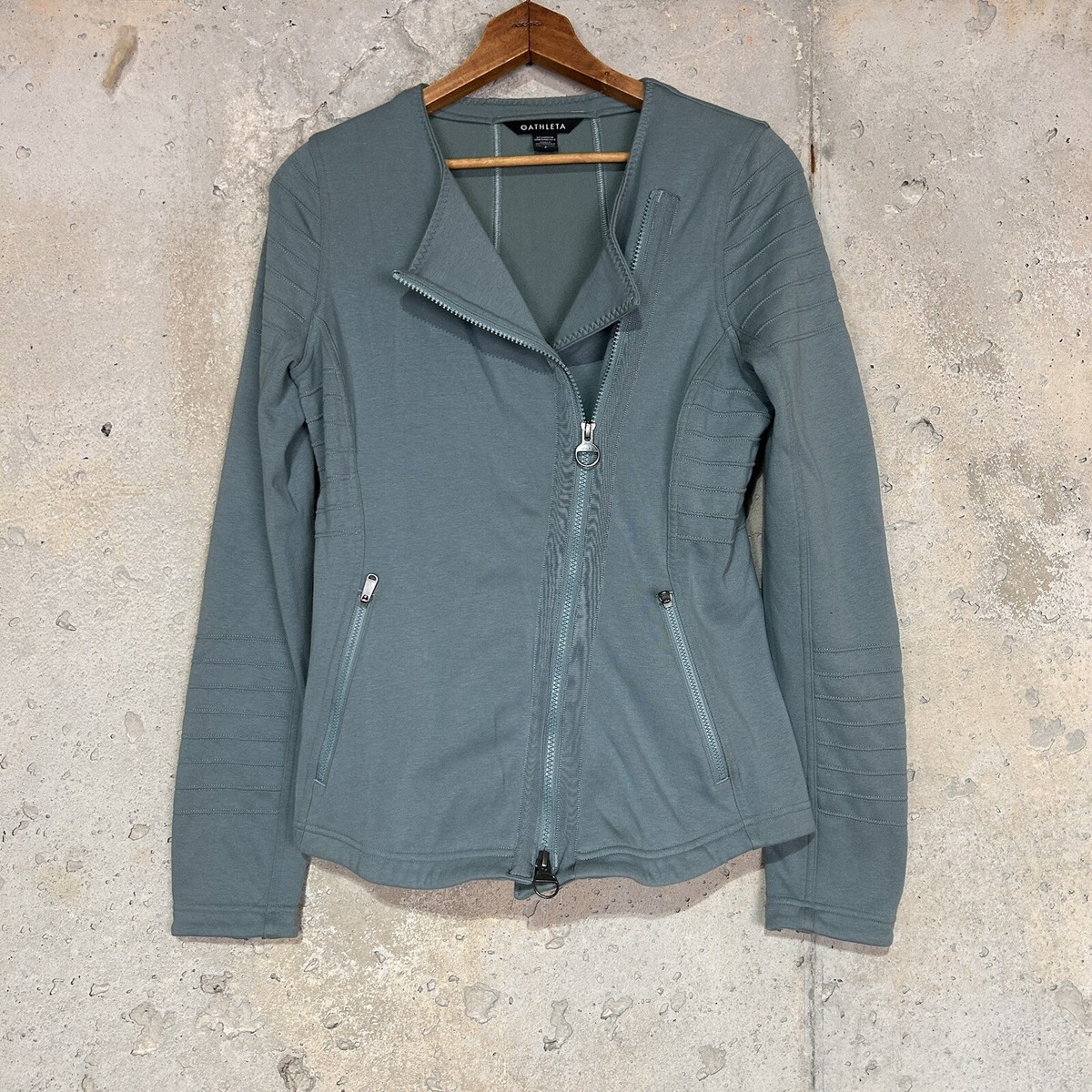 Athleta duck egg blue green asymmetrical zipper athletic jacket