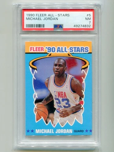 MICHAEL JORDAN CHICAGO BULLS 1990 FLEER BASKETBALL ALL-STARS #5 NBA PSA 7 NM