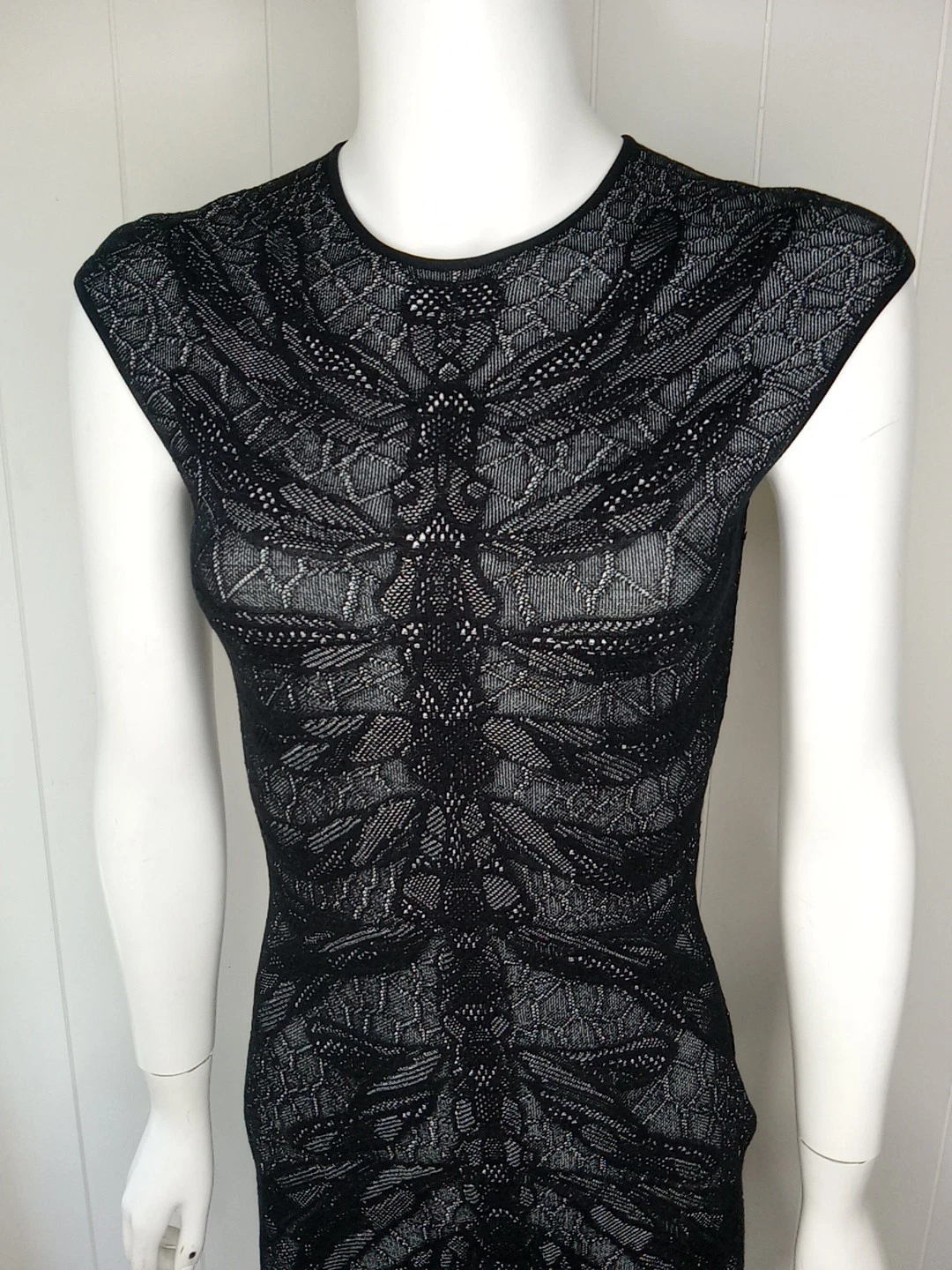 Abito BodyCon Alexander McQueen Monocromatico Intarsiato Maglia Libellula Taglia L