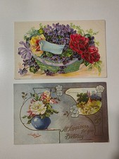2 Antique Birthday Postcards Used Embossed