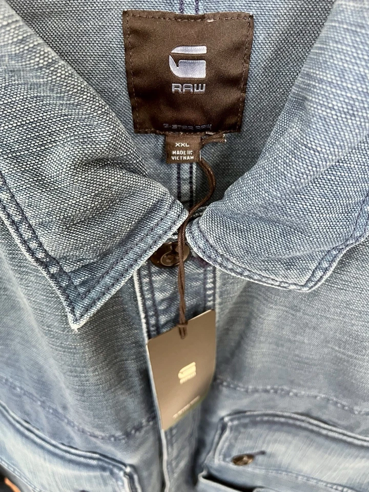 Sobrecamisa G-Star para hombre cruda utilitaria botón a presión azul índigo talla XXL NUEVA Foto 3 de 4
