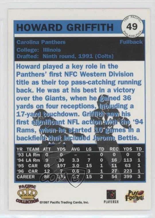 1997 Pacific Philadelphia Howard Griffith #49 - Image 2 of 2