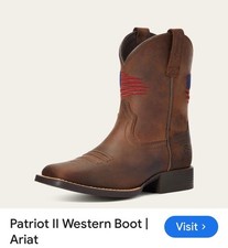 115 Ariat Kids Patriot Western Boot Brown Leather 10034408 Flag Embroidered Sz1