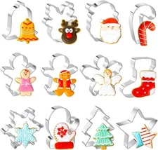 Christmas Cookie Cutters Set, 12 Pieces Stainless Steel Metal Christmas Cookie