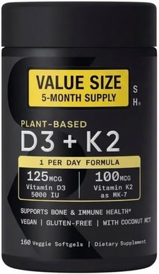 Sports Vitamin D3 K2 with 5000iu of Plant-Based D3 & 100mcg of Vitamin K2 as M
