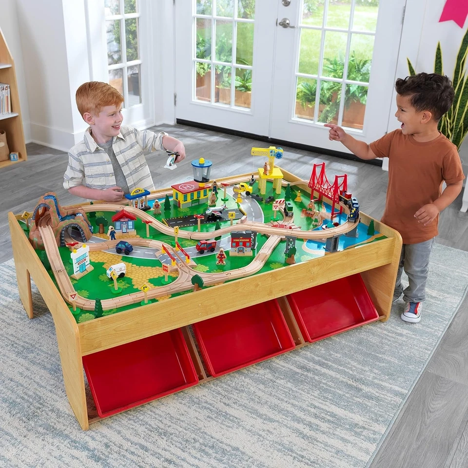 Kidkraft Waterfall Mountain Wooden Train Set & Table with 120 Pieces, 3 Storage - Image 2 of 4