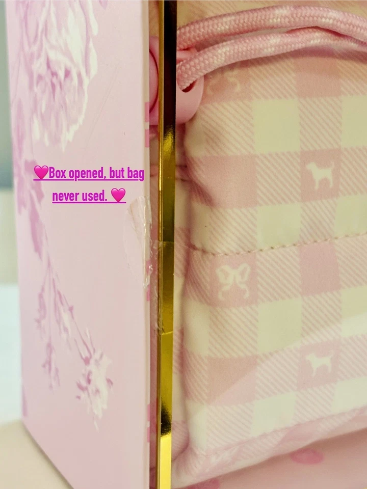 VICTORIA'S SECRET PINK x LoveShackFancy ICON GINGHAM Makeup Bag Quilted HTF NEW - Image 4 of 4