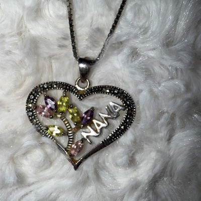 Nana Heart Multicolor Rhinestone Silver Tone Pendant W/30  Silver Chain