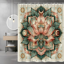 Lotus Floral Mandala Shower Curtain Boho Botanical Print