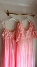 RARE Vintage Pink Peignoir Set Lace Nightgown Robe Sheer Lingerie